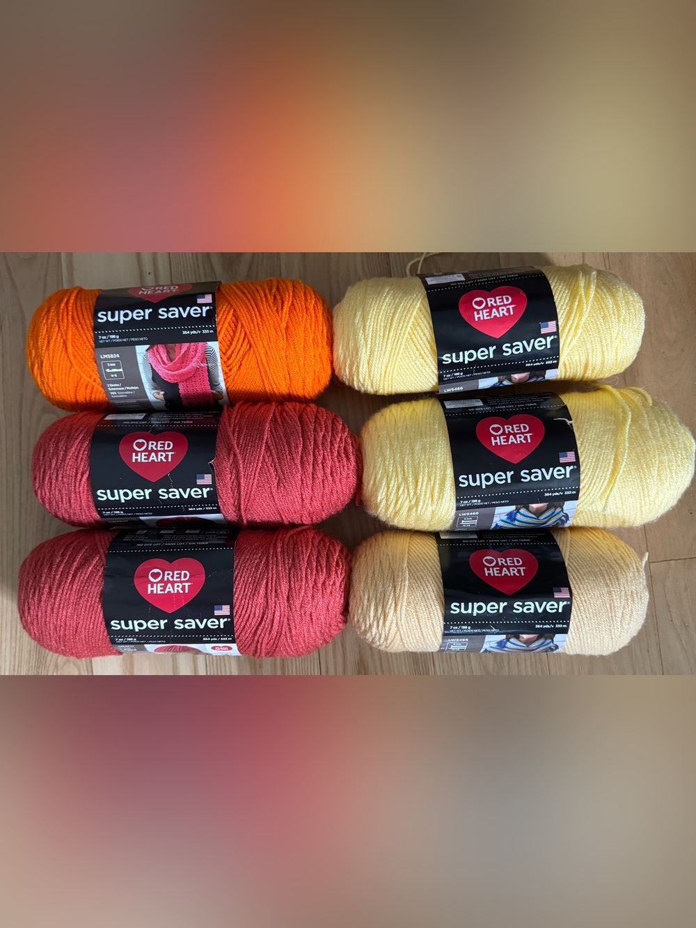 Red Heart Super Saver Yarn Lot 6 Skeins Pumpkin Coral Yellow Acrylic